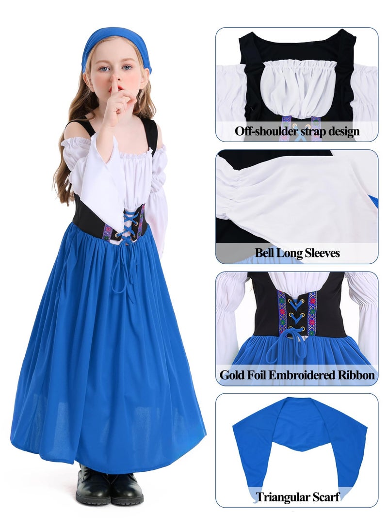 NIBEMINENT Renaissance Medieval Princess Costume Dress for Girls | Victorian Bell Sleeve Off-Shoulder Gown with Headband | Fancy Dress-Up for Halloween, Cosplay, Themed Parties (Ages 4-16 Years) - Image 5